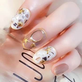 

DIY 24pcs Shiny Starfish Conch Paillette Fake Nails Short Round Head Jump Color Women Manicure Tool Nail Art Patches DL