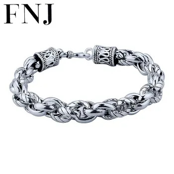 

FNJ 925 Silver Good Luck Bracelet 7.5mm New Fashion Original S925 Thai Silver Bracelets for Women Men Jewelry