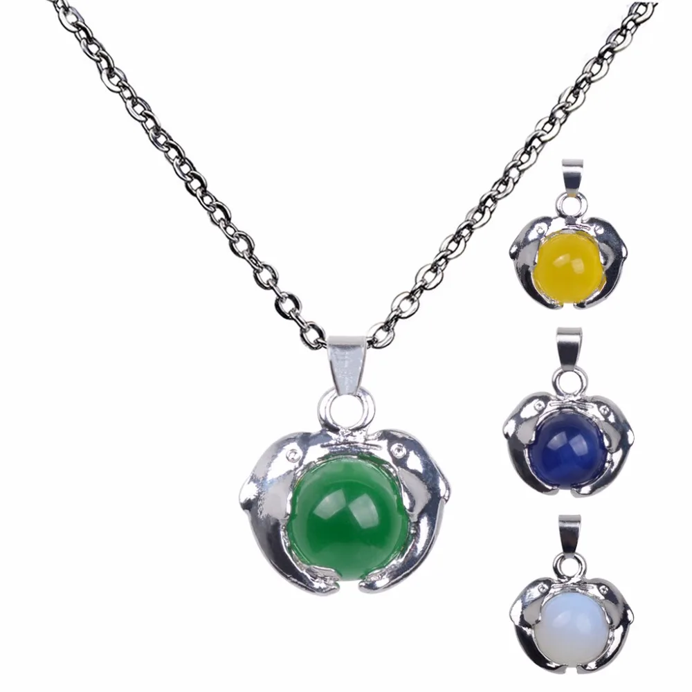 JUCHAO Hot Trendy Gothic Double Dolphin Glazed Ball Pendant Necklaces Stainless Steel Chain Necklace for Women Jewellery Gift | Украшения и