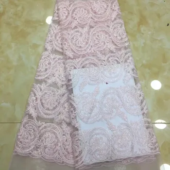 

2018 High Quality handmade African Mesh Lace Fabric With Beads Nigerian Lace Fabric For Women French Mesh Lace Fabric