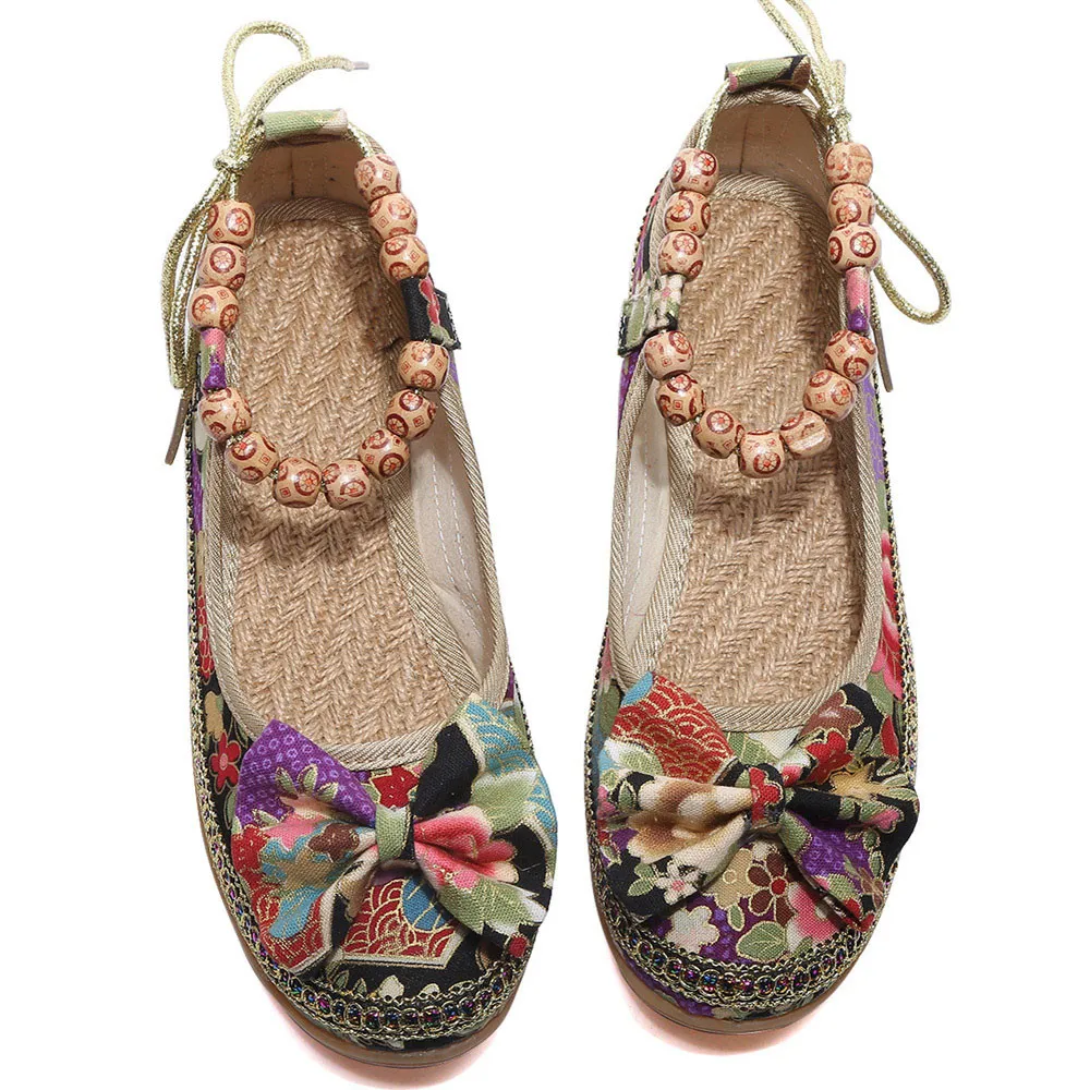 

Chinese Knot Women Embroidered Ballet Ankle Flat Spring Summer Vintage Ladies Comfort Slip on ballerinas Shoes
