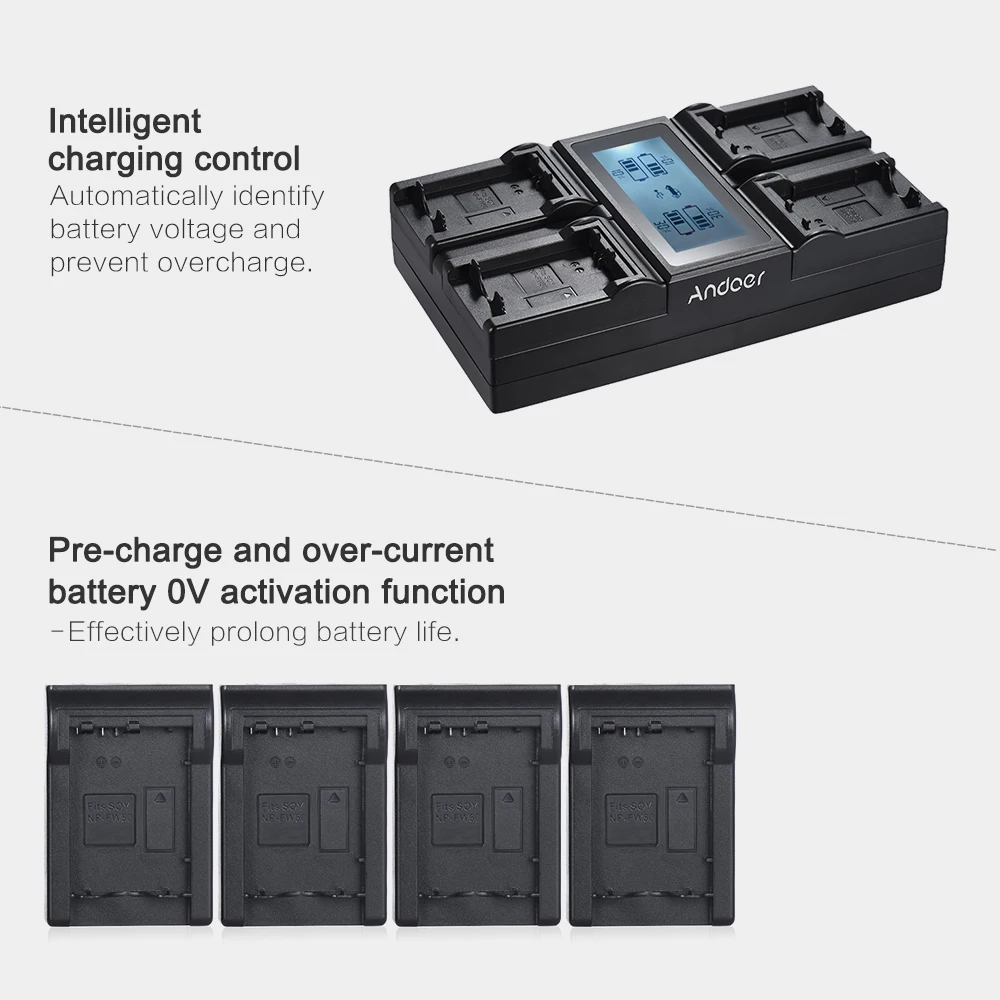 Andoer NP-FW50 NPFW50 4-х канальный цифровой Камера Батарея Зарядное устройство для sony a7 a7R a7sII a7II a6500 A6300 a7RII NEX серии