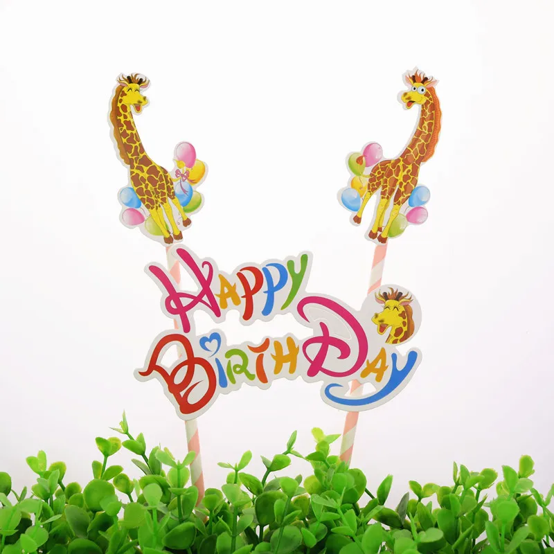 

DIY Giraffe Happy Birthday Cake Flag Animal Zoo Baby Shower Cake Topper Birthday Party Cake Baking Decor Supplies