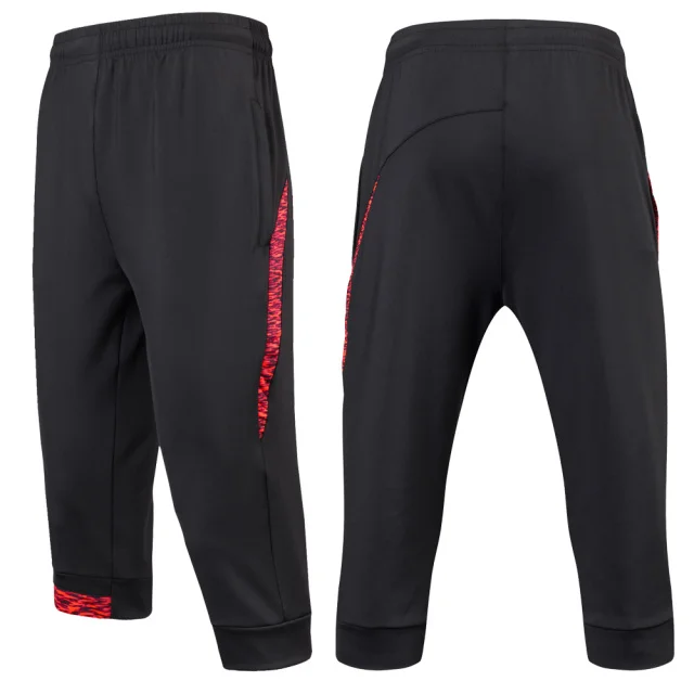 Мужские футбольные тренировочные штаны 3/4, спортивные штаны для бега, йоги, фитнеса, пешего туризма, тенниса, баскетбола, футбола, бега, спортивные штаны, дышащие - Цвет: black red