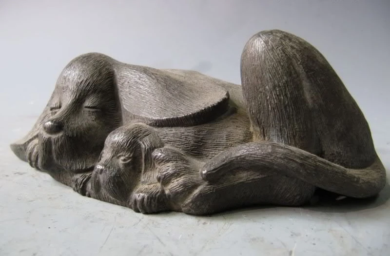 

Chinese Folk Copper bronze lovely mother Pekinese Dog Statue Art Sculpture