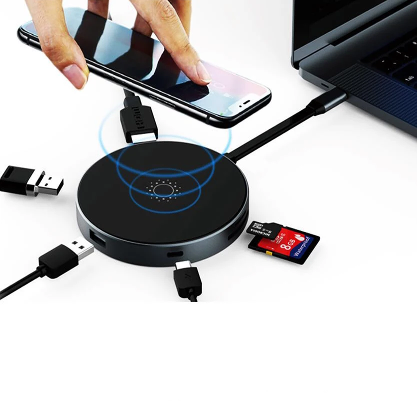 

USB C With Wireless Charging Hub To 2USB 3.0 And SD TF Card Reader 4K Hd Dock For Macbook pro
