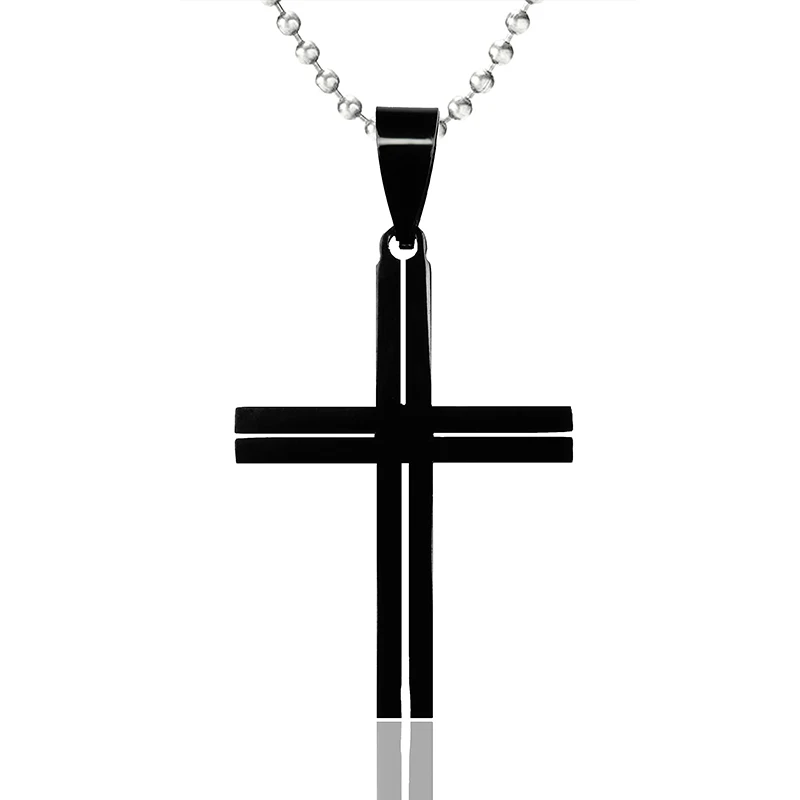 

Free Chain Cross Necklace Retro Stainless Steel Black Double Cross Pendant Women Men Jewelry