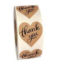 1 5 Heart Shape Kraft Paper Thank You Adhesive Labels 500 Stickers per Roll Love Shape