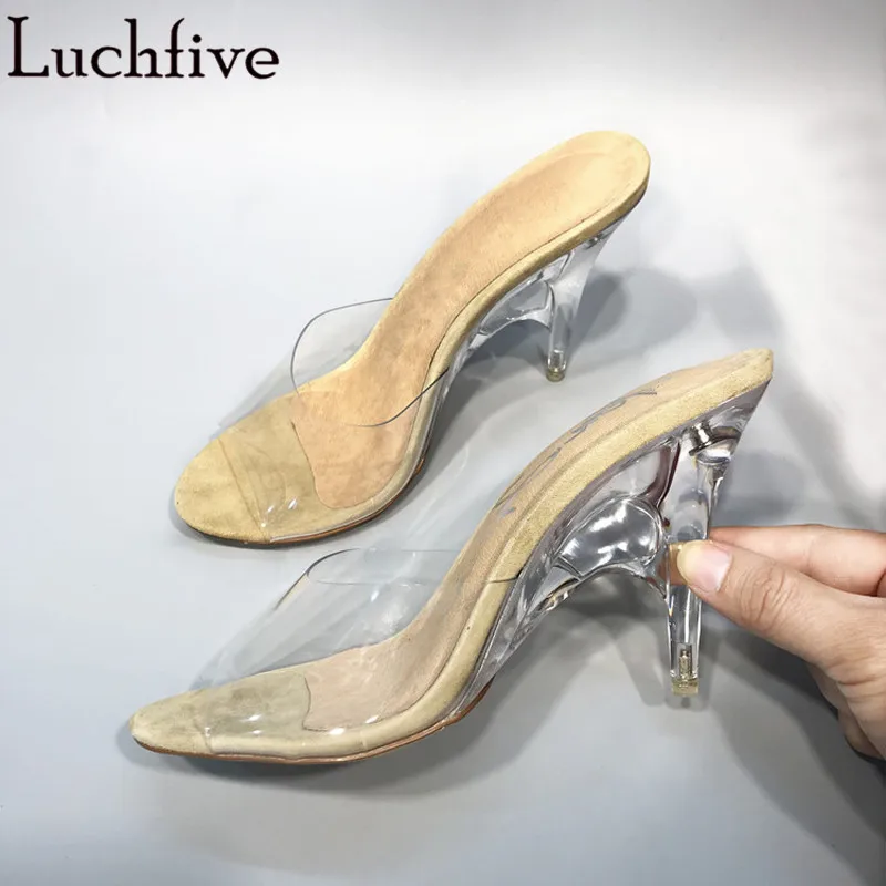 

Sexy PVC Jelly Sandals Crystal peep toe strange Transparent High Heels Women Slippers Discount slides summer shoes for ladies
