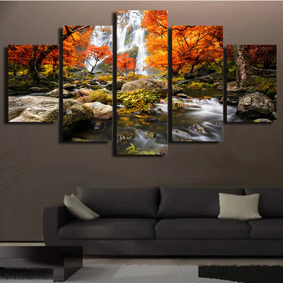 Холст HD принты плакат модульные настенные художественные картины рамка 5 шт. осень природа картина с лесным пейзажем гостиная домашний декор