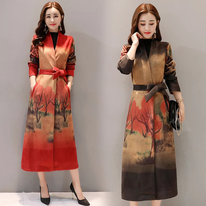 

Autumn Slim Winter Faux Leather Suede Jacket Coat Women Casual Long Sleeve V-neck Coat Female Patchwork printing Outwear