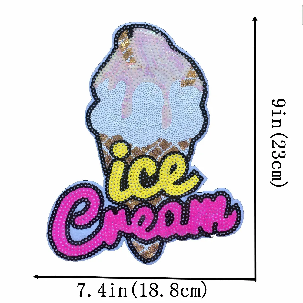 

New Arrival Big Ice Cream Motif Patch for Clothes Iron on Sequined Patches for Clothing DIY Decoration Sewing Stickers 2Pcs/lot