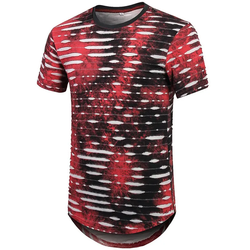 

MORUANCLE Men's Hi Street Hip Hop Tees Ripped Tie Dye T Shirts Tops With Holes Fashion Streetwear Curved Hem Size S-XXL