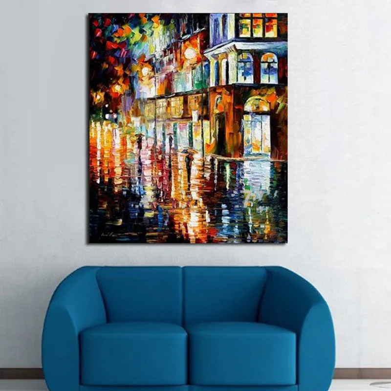 

Hand Painted Abstract Knife 3D Landscape Oil Paintings on Canvas Home Decor Wall Art Large Night Streetscape Scenery Pictures