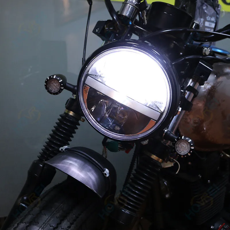 Универсальный 7 дюймов мотоциклетные светодиодный фар высокого/ближнего света DRL для фар головного света и противотуманных фар с возможностью креативного фары ближнего света для Harley кафе, Рейсер, чоппер Honda