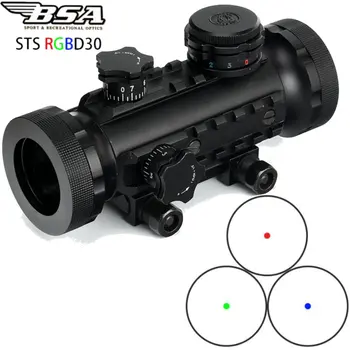 

Tactical BSA STS RGBD30 Stealth Hunting Illuminated 1X30 Red Green Blue Dot Sight Scope with Tri-Rail Weaver Picatinny Mount