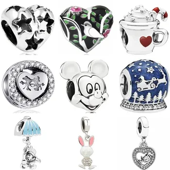 

Simple Style Luxurious Star Bee Planet Bird Rabbit Snowman Car Heart Mickey Bead Fit Pandora Charms for Women DIY Jewelry