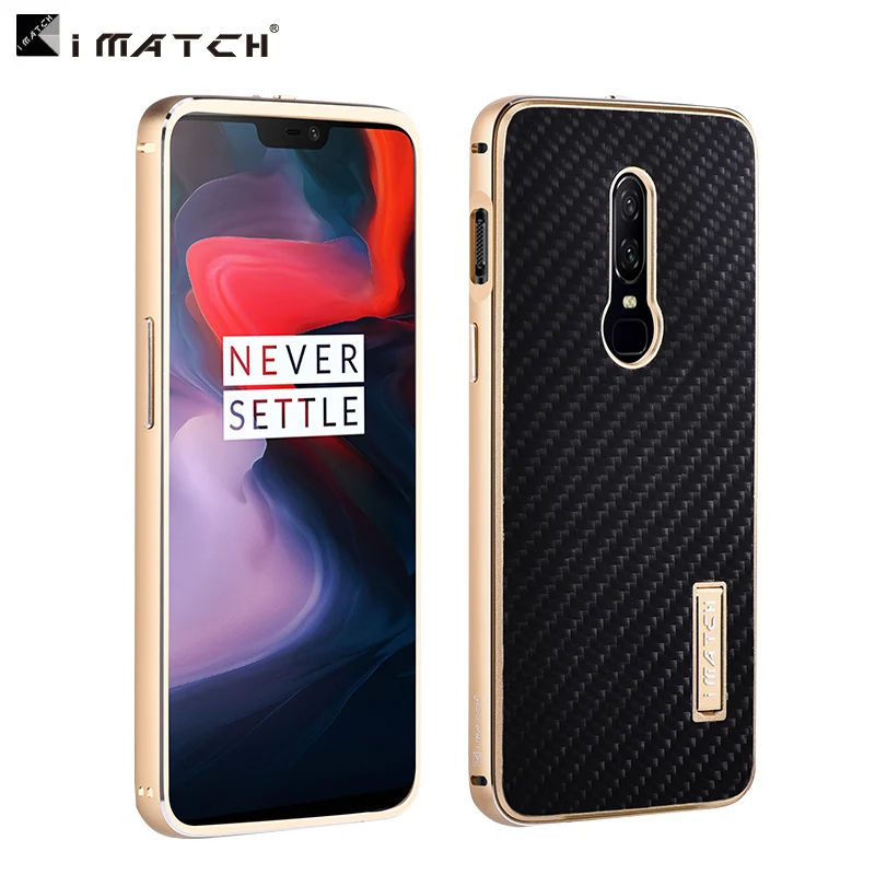 iMatch Luxury Aluminum Metal Bumper Carbon Fiber Back Cover Case for OnePlus 6