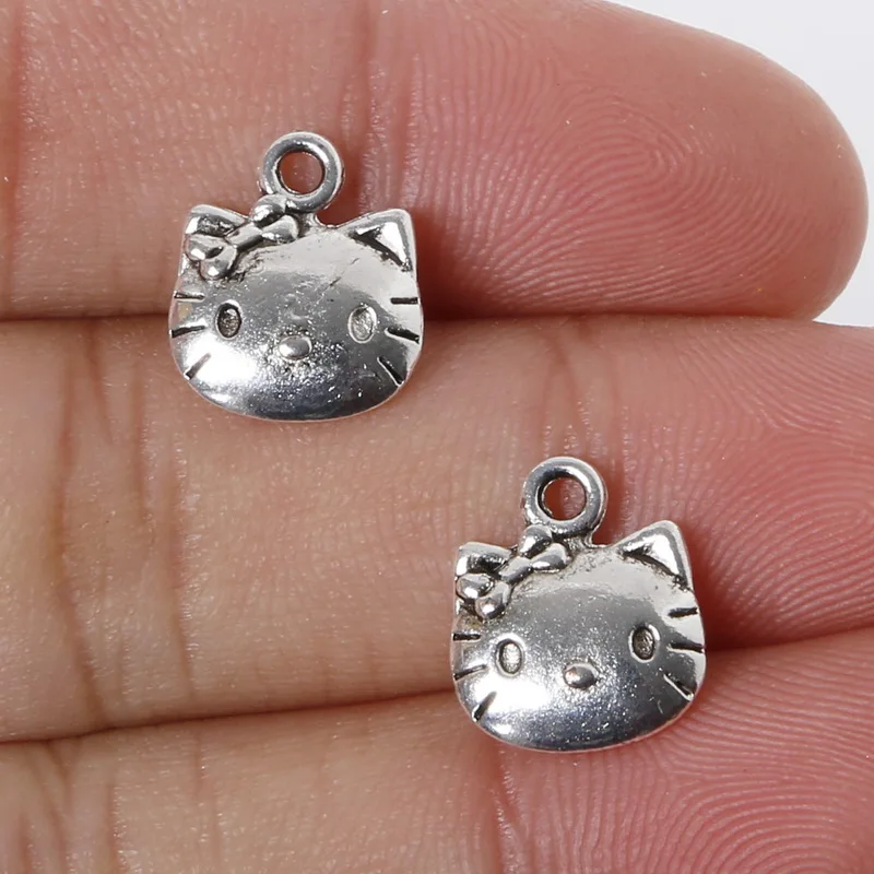 

Hot 12pcs 11*13mm Zinc Alloy Antique Silver Plated KT Cat Charms Pendants Jewelry Findings For Necklace Braclets