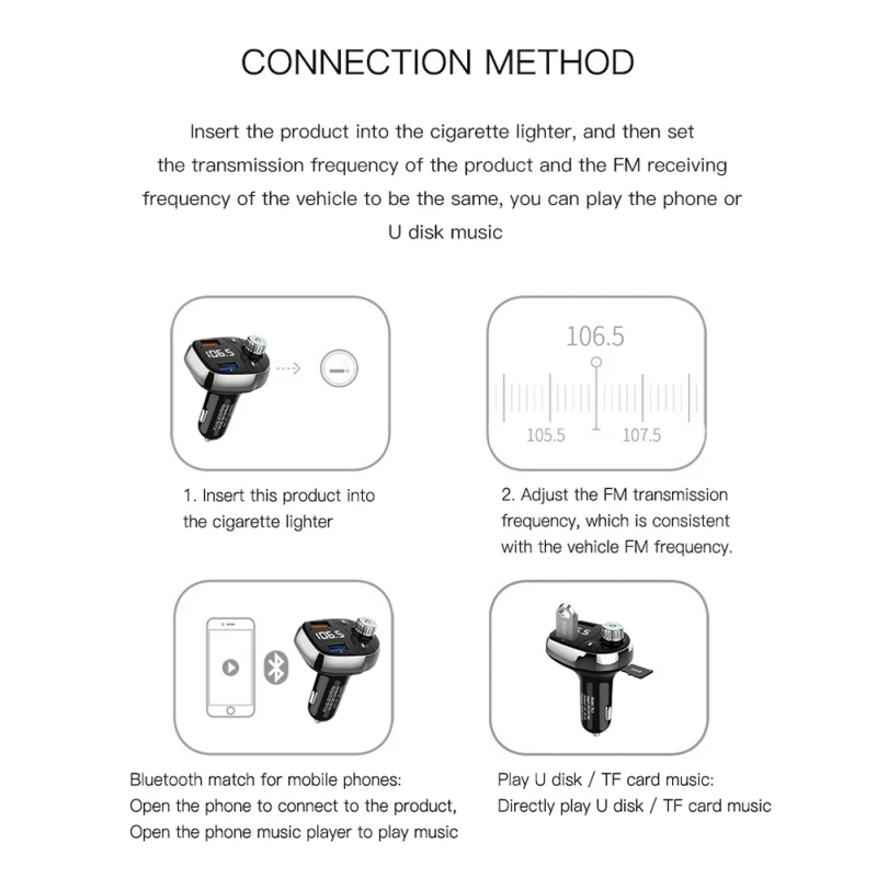 Мини-автомобиль QC3.0 Зарядное устройство Bluetooth 5,0 двойной Порты usb FM радио MP3 плеер usb плеера FM радио U диск