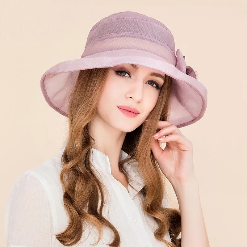 Sombrero de ala ancha para mujer, gorro de seda Natural a la moda, de ocio,  protector solar, B-7523, novedad, primavera y verano - AliExpress