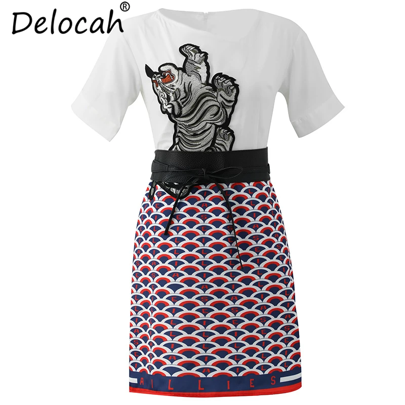 Delocah Новое Женское весенне-летнее платье для подиума модный галстук-бабочка с вышивкой тигра, элегантные винтажные Мини-платья