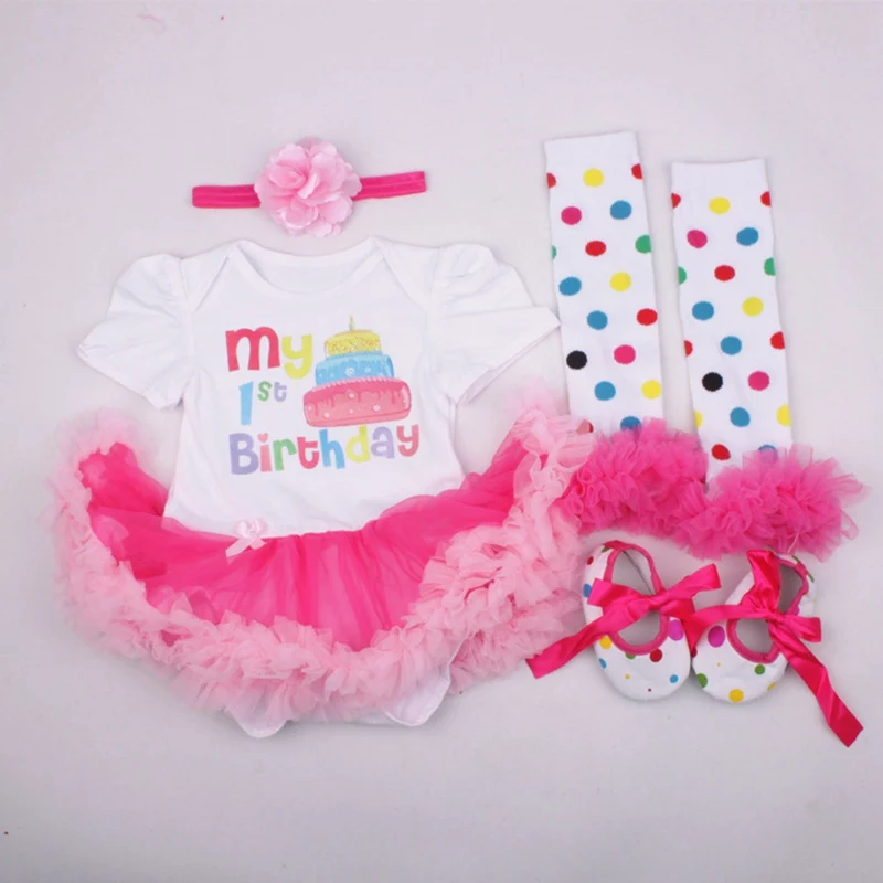Одежда для первого дня рождения для маленьких девочек комплекты одежды с короткими рукавами для младенцев кружевное платье-комбинезон повязка на голову, обувь комплект с юбкой-пачкой для малышей, одежда для малышей - Цвет: 1