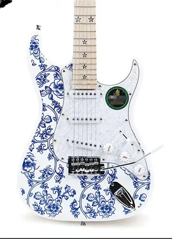 

Blue and white porcelain ST electric guitar, free shipping, custom