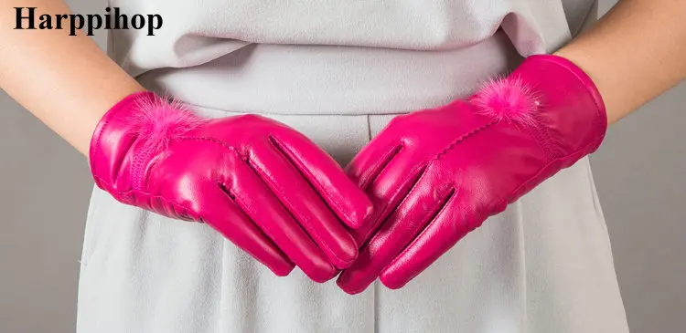 Модные Качественные женские перчатки из натуральной кожи осенние и зимние теплые перчатки - Цвет: 6