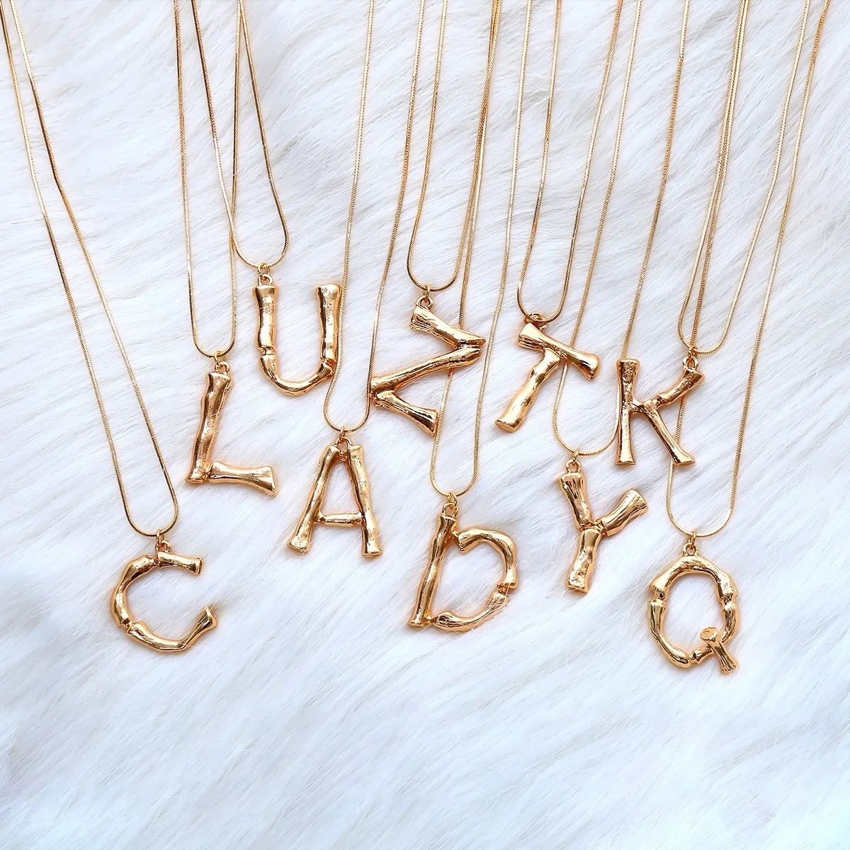 Alphabet Initial Letter Pendant Necklace Gold Color Snake Chain Necklaces for Women