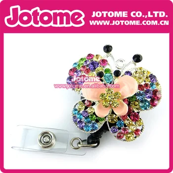 

Wholesale Vintage flower Crystal Mixcolor Rhinestone Butterfly Retractable Reel ID Badge Holder/Lovely Animal Jewelry badge reel