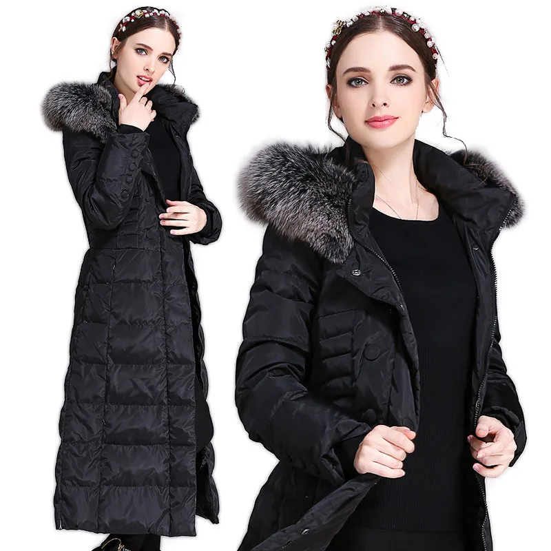 AYUNSUE 2018 Ladies Winter Warm Coat X-Long Women Down Jacket Fox Fur Collar Parkas Thicken Female Clothes Plus Size 5XL WYQ739