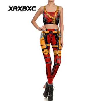 

NEW 1666 Sexy Girl leggins Comic Weapon X Deadpool Cosplay 3D Prints Women Leggings Crop Top Vest bra Sets Fitness Workout Suit