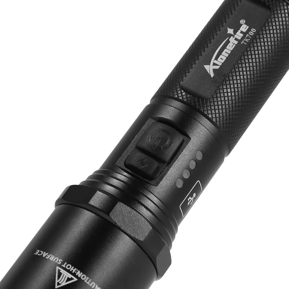 AloneFire TK700 Мощный Usb Перезаряжаемый полицейский тактический фонарь для самообороны Cree L2 светодиодный фонарь Lanterna 18650 аккумулятор