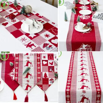 

Christmas Table Decor Linen Table Runner Tablecloth Xmas Flag Cover Hot New Linen Elk Christmas Series Table Runner Home Decor