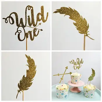 

Glitter Wild one first birthday cupcake toppers baptism Christening party decoration doughnut food picks