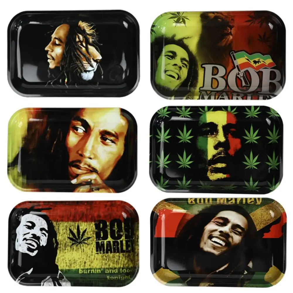 

Reggae Bob Marley Pattern Printed Tinplate Metal Rolling Tray Tobacco Cigarette Holder Smoking Accessories S/L
