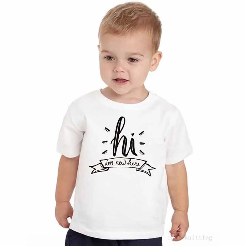 Newest Summer Children's T-shirt Neck Soft With HI English Sentence Comfortable Breathable Pure Cotton Short Sleeve Unisex