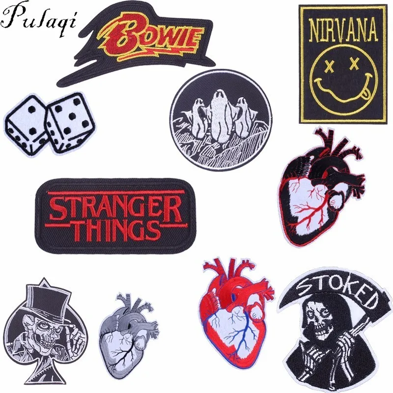 

Pulaqi Stranger Things Nirvana Viking Badge Iron On Embroidered Patches For Clothes Hat Applique Sewing On Patch Sticker E