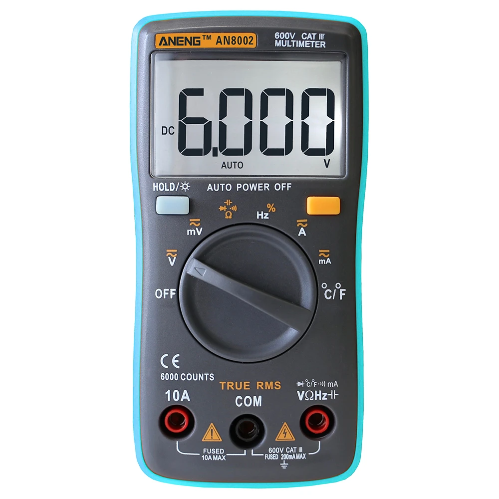 

AN8002 Digital Multimeter 6000 counts Backlight AC/DC Ammeter Voltmeter Ohm Portable Mete