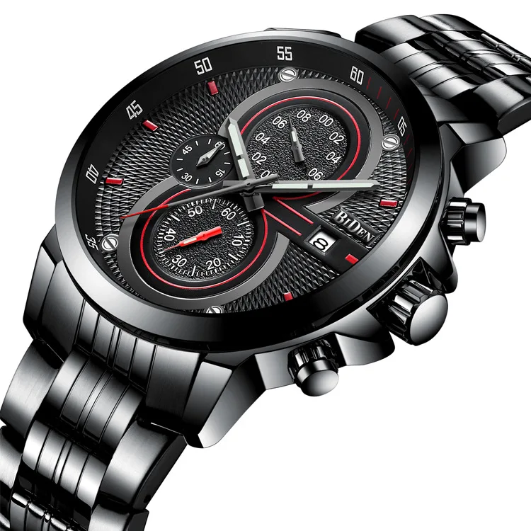 

Top Brand BIDEN Men Watches Luxury Male Black Steel Waterproof Sport Quartz Watch Business Military Wrist Watch Men Clock
