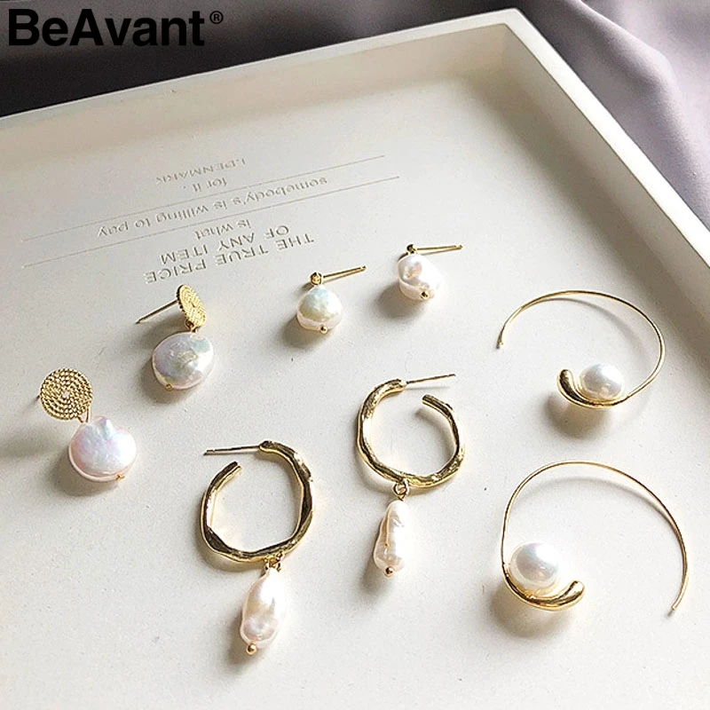 

BeAvant Elegant pearl earrings women accessories Fine jewelry fashion gold earrings Party wear chic pendant earrings female