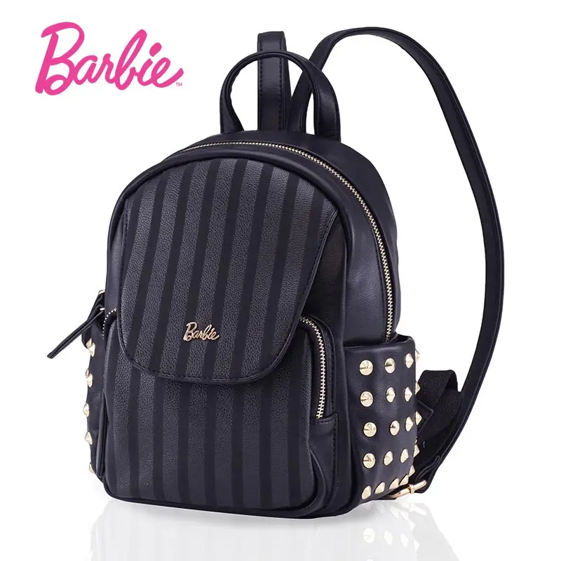 Barbie 2018 NEW fashion backpacks women backpack black cute striped Leather school bag women Casual style bags free style Barbie 2018 NEW fashion backpacks women backpack black cute striped Leather school bag women Casual style bags free style