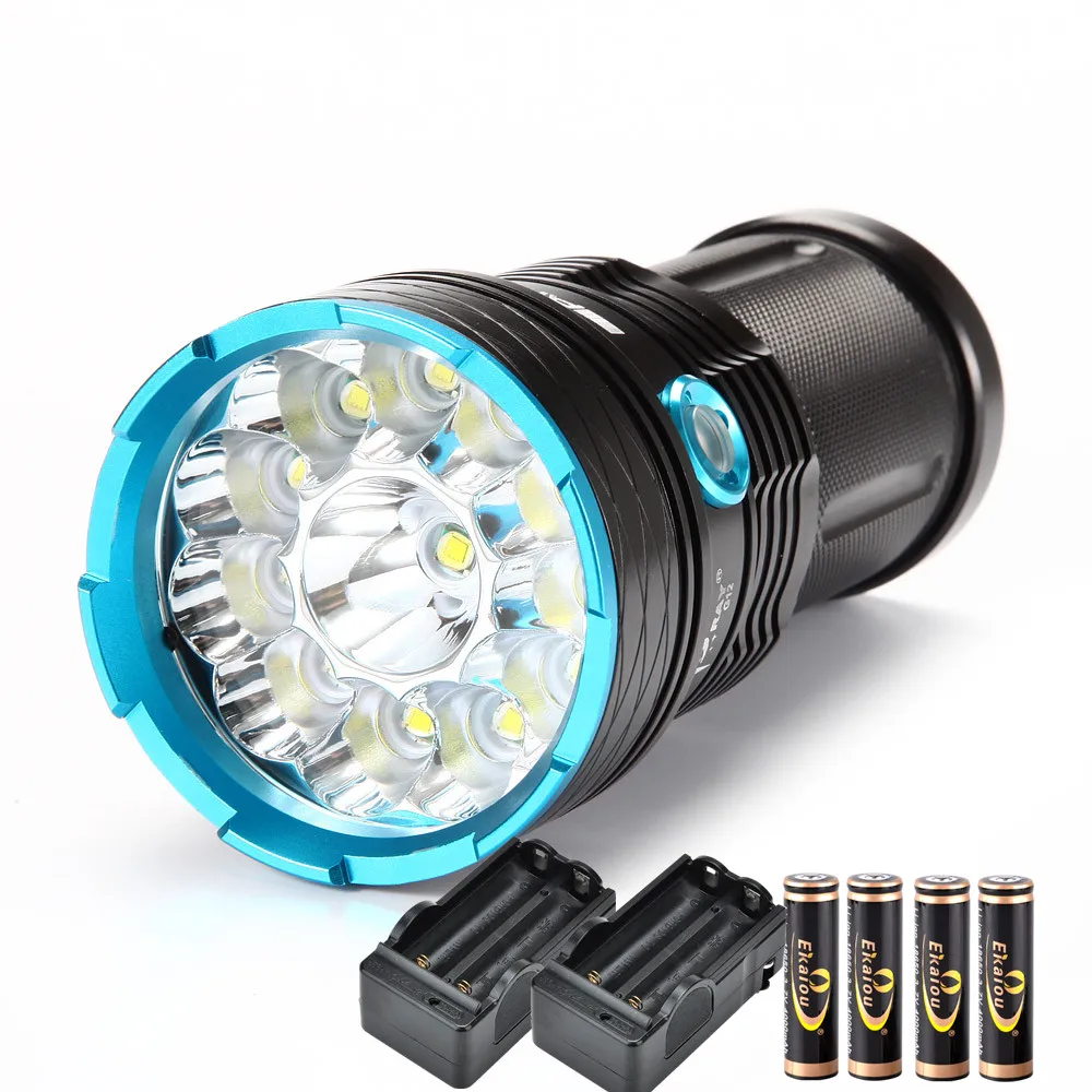Goedkoop LED zaklamp 20000 lumen licht 12x XM T6 zaklamp camping Waterdichte lamp + 4*18650 batterij + 2 * lader