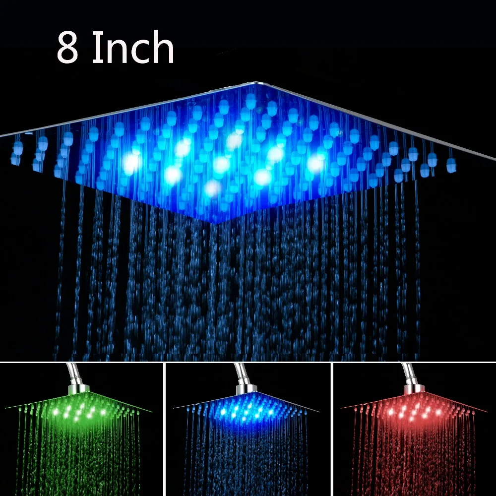 KEMAIDI ванная комната СВЕТОДИОДНЫЙ Потолочный Настенный дождевой 8 10 12 16 дюймов набор душевой головки с регулирующим клапаном ручной Опрыскиватель хром полированный