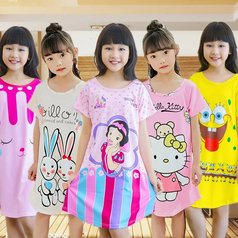 Дизайн, весенне-летняя хлопковая ночная рубашка с короткими рукавами для девочек, детский набор для сна «Принцессы» с принтом, для детей 2-12 лет, P14