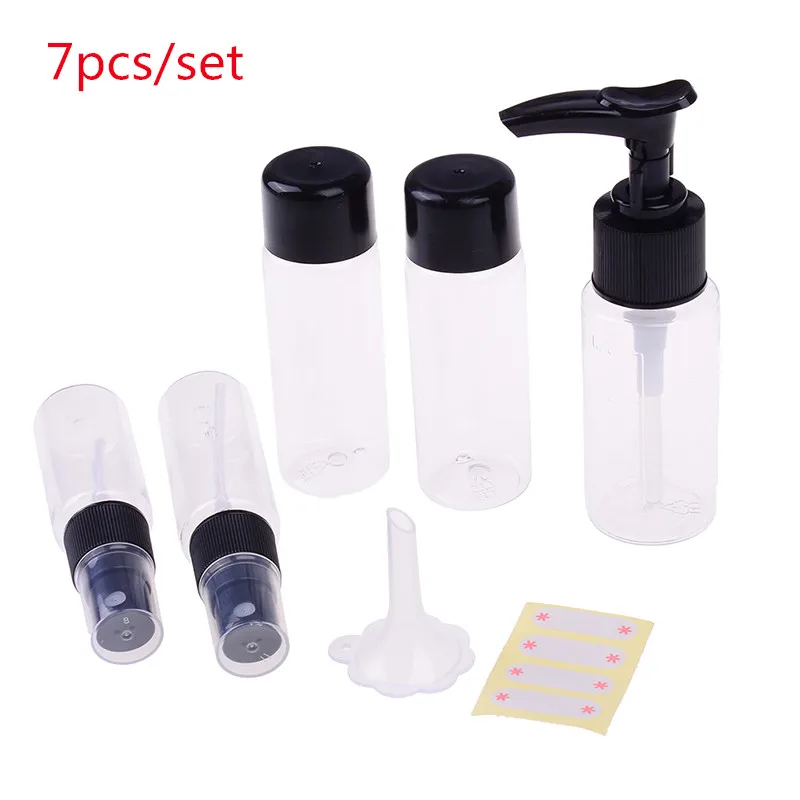 7pcs/set Refilable Empty Bottles Portable Flight Travel Size Bottle Pack Liquid Containers Shampoo Cream Cosmetics High Quality