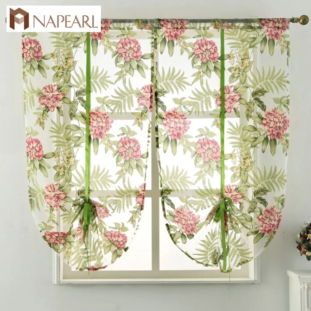 

NAPEARL 1 PC Kitchen Curtain Sheer Organza Fabric Green Short Curtain Door Window Treatment Home Living Room Bedroom Rod Pocket