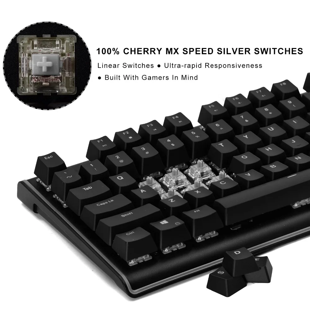 Механическая игровая клавиатура [Cherry MX speed Silver] RGB светодиодный светильник с подсветкой USB Проводная клавиатура 87 клавиш для ПК геймера-qwerty-раскладка