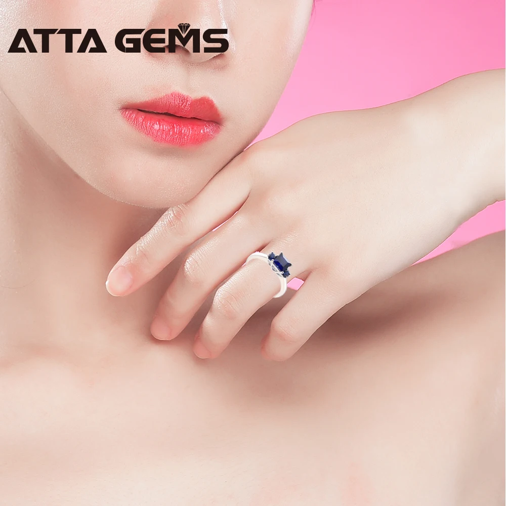 Blue Sapphire Sterling Silver Ring Unisex Solid Silver Ring 2.3 Carats Created Sapphire Ring Birthday Party Gifts Ring
